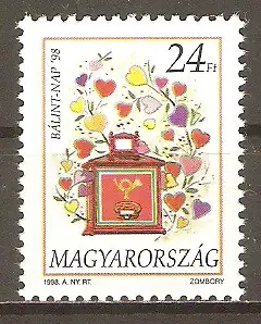Briefmarke Ungarn Mi.Nr. 4479 ** Valentinstag 1998 / Postkasten & Herzen #