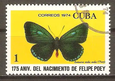 Briefmarke Cuba Mi.Nr. 1968 o 175. Geburtstag des Naturforschers Felipe Poey 1974 / Schmetterling (Eumaeus atala atala) #