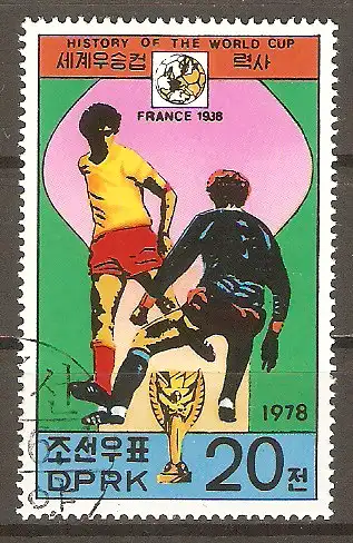 Briefmarke Korea-Nord Mi.Nr. 1735 o Geschichte der Fussball-Weltmeisterschaften 1978 / Austragungsländer - Frankreich 1938 #