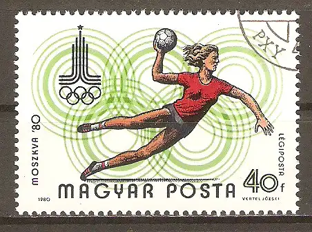 Briefmarke Ungarn Mi.Nr. 3433 A o Olympische Sommerspiele Moskau 1980 / Handball #2024215