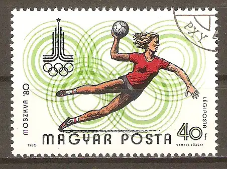 Briefmarke Ungarn Mi.Nr. 3433 A o Olympische Sommerspiele Moskau 1980 / Handball #