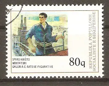 Briefmarke Albanien Mi.Nr. 1954 o Gemälde 1978 / "Arbeiter am Turm" von Spiro Kristo #