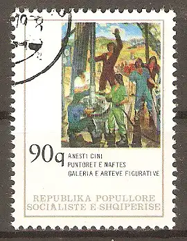 Briefmarke Albanien Mi.Nr. 1956 o Gemälde 1978 / "Arbeiter am Erdöl-Bohrturm" von Anesti Cini #
