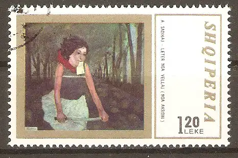 Briefmarke Albanien Mi.Nr. 1517 o Nationale Gemälde 1971 / "Mädchen mit Brief" von Avenir Sadikaj #