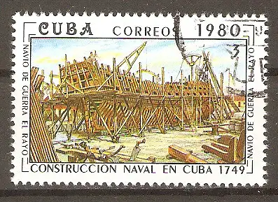 Briefmarke Cuba Mi.Nr. 2496 o Geschichte des kubanischen Schiffbaus 1980 / Linienschiff „El Rayo“, 1749 #