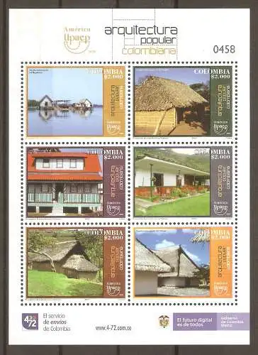 Briefmarke Kolumbien Mi.Nr. 3279-3284 ** KLEINBOGEN / Traditionelle Architektur 2020 / Kompletter Satz !  #