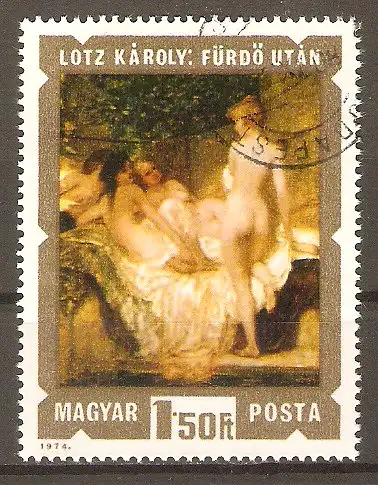 Briefmarke Ungarn Mi.Nr. 2972 A o Aktgemälde 1974 / "Nach dem Bad" von Károly Lotz #