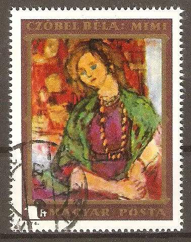 Briefmarke Ungarn Mi.Nr. 2977 A o 91. Geburtstag von Béla Czóbel (Maler) 1974 / Gemälde "Mimi" #