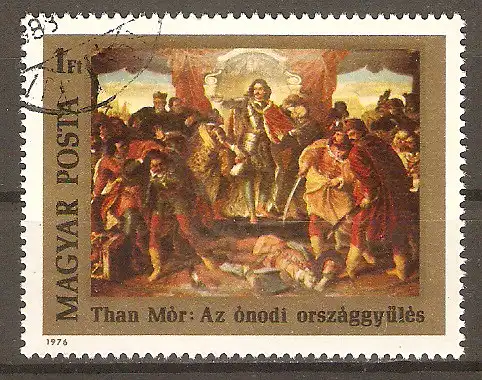 Briefmarke Ungarn Mi.Nr. 3110 A o 300. Geburtstag von Fürst Rákóczi II. 1976 / Gemälde "Ständeversammlung in Onod" von Mór Than #2024259