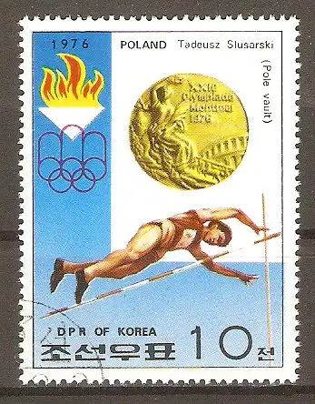 Briefmarke Korea-Nord Mi.Nr. 1539 o Medaillengewinner der Olympischen Sommerspiele Montreal 1976 / Tadeusz Slusarski, Polen #