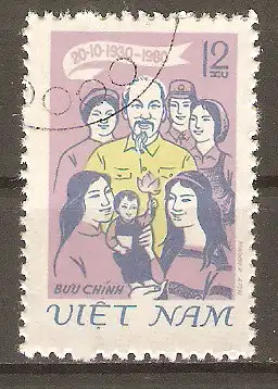 Briefmarke Vietnam Mi.Nr. 1135 o 50 Jahre Vietnamesische Frauenunion 1980 / Hồ Chí Minh mit Frauen #2024272