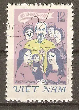 Briefmarke Vietnam Mi.Nr. 1135 o 50 Jahre Vietnamesische Frauenunion 1980 / Hồ Chí Minh mit Frauen #