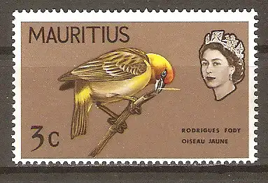 Briefmarke Mauritius Mi.Nr. 269 ** Vögel 1965 / Rodriguezweber (Foudia flavicans) #2024276