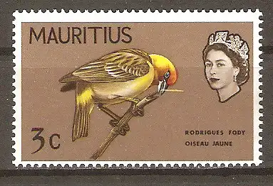 Briefmarke Mauritius Mi.Nr. 269 ** Vögel 1965 / Rodriguezweber (Foudia flavicans) #