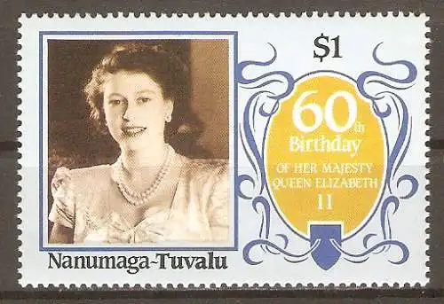 Briefmarke Tuvalu - Nanumaga Mi.Nr. 72 ** 60. Geburtstag von Königin Elisabeth II. 1986 #2024280