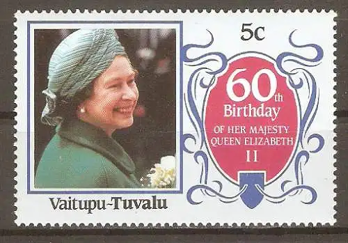 Briefmarke Tuvalu - Vaitupu Mi.Nr. 83 ** 60. Geburtstag von Königin Elisabeth II. 1986 #