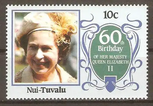 Briefmarke Tuvalu - Nui Mi.Nr. 71 ** 60. Geburtstag von Königin Elisabeth II. 1986 #2024282