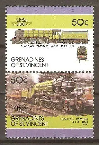 Briefmarke St. Vincent - Grenadinen Mi.Nr. 531-532 ** Lokomotiven 1987 / Klasse A 3 „Papyrus“ 4–6–2 (1929) #2024283