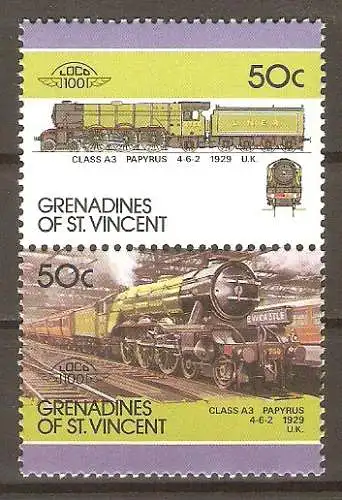 Briefmarke St. Vincent - Grenadinen Mi.Nr. 531-532 ** Lokomotiven 1987 / Klasse A 3 „Papyrus“ 4–6–2 (1929) #