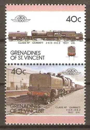 Briefmarke St. Vincent - Grenadinen Mi.Nr. 529-530 ** Lokomotiven 1987 / Klasse 4 P „Garratt“ 2–6–0+0–6–2 (1927) #2024284