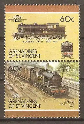 Briefmarke St. Vincent - Grenadinen Mi.Nr. 533-534 ** Lokomotiven 1987 / Klasse V1 2–6–2 T (1930) #2024285