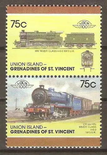 Briefmarke St. Vincent - Grenadinen / Union Island Mi.Nr. 240-241 ** Lokomotiven 1987 / „River“-Klasse  #