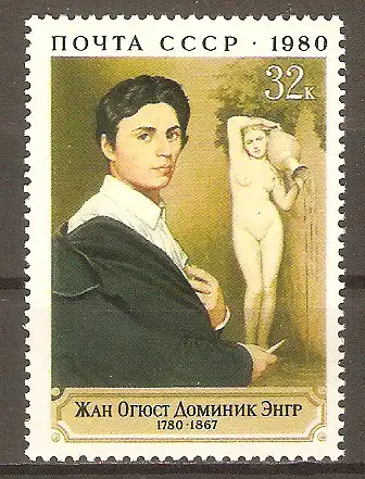 Briefmarke Sowjetunion Mi.Nr. 4987 ** 200. Geburtstag von Jean-Auguste-Dominique Ingres (Maler) 1980 / "Selbstporträt" und "Die Quelle" #2024290