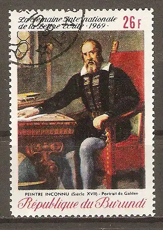 Briefmarke Burundi Mi.Nr. 518 A o Internationale Briefwoche 1969 / Gemälde "Galileo" von unbekanntem Meister #2024296
