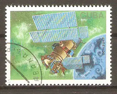Briefmarke Cuba Mi.Nr. 3173 o Tag der Kosmonautik 1988 / Satellit „Horizont“ #2024299