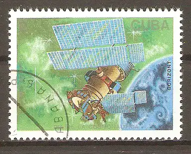 Briefmarke Cuba Mi.Nr. 3173 o Tag der Kosmonautik 1988 / Satellit „Horizont“ #