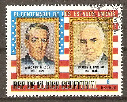 Briefmarke Äquatorial-Guinea Mi.Nr. 610 o 200 Jahre Unabhängigkeit der USA 1975 / Präsidenten Woodrow Wilson & Warren G. Harding #2024302