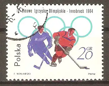 Briefmarke Polen Mi.Nr. 1457 A o Olympische Winterspiele Innsbruck 1964 / Eishockey #