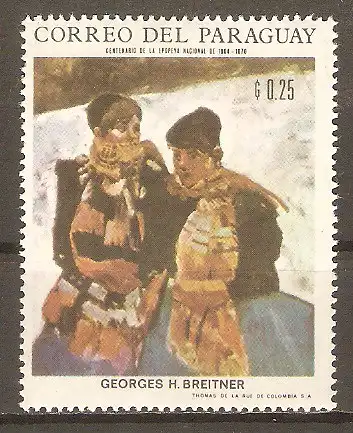 Briefmarke Paraguay Mi.Nr. 1817 ** Olympische Winterspiele Grenoble 1968 / Gemälde von George Hendrik Breitner "Frauen im Schnee" #