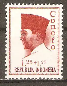 Briefmarke Indonesien Mi.Nr. 474 ** Bau des neuen Konferenzgebäudes CONEFO 1965 / Präsident Sukarno #