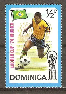 Briefmarke Dominica Mi.Nr. 397 ** Fussball-Weltmeisterschaft Deutschland 1974 / Fussballspieler Brasilien #2024326