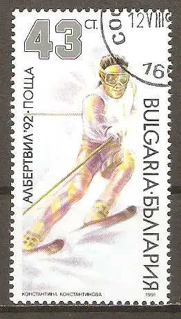 Briefmarke Bulgarien Mi.Nr. 3919 o Olympische Winterspiele Albertville 1992 / Alpiner Skilauf #