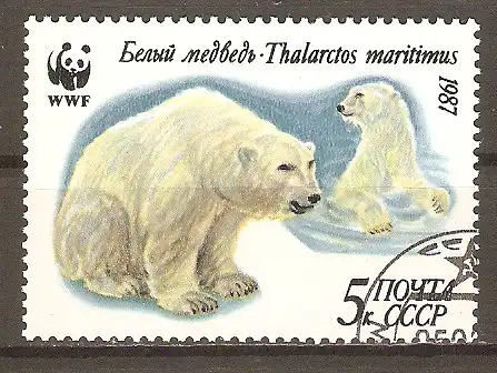 Briefmarke Sowjetunion Mi.Nr. 5694 o Weltweiter Naturschutz 1987 / Eisbär (Ursus maritimus) #2024336