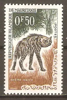 Briefmarke Mauretanien Mi.Nr. 204 ** Einheimische Fauna 1963 / Streifenhyäne (Hyaena hyaena) #