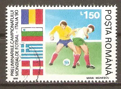 Briefmarke Rumänien Mi.Nr. 4587 o  Fussball-Weltmeisterschaft Italien 1990 / Rumänien - Bulgarien #2024345