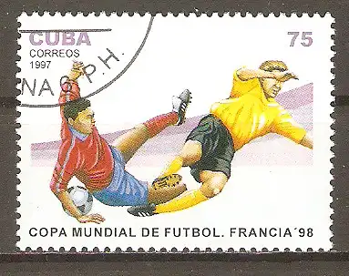 Briefmarke Cuba Mi.Nr. 4007 o Fussball-Weltmeisterschaft Frankreich 1998 / Spielszenen #2024351