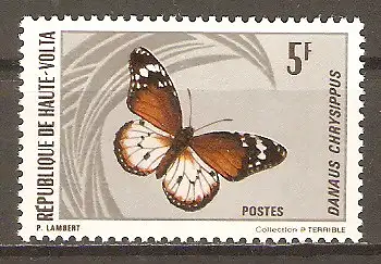 Briefmarke Obervolta Mi.Nr. 338 ** Einheimische Schmetterlinge 1971 / Kleiner Monarch (Danaus chrysippus) #