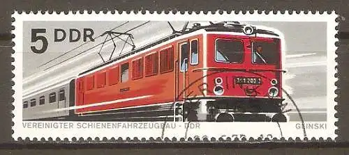 Briefmarke DDR Mi.Nr. 1844 o Vereinigter Schienenfahrzeugbau 1973 / Elektrolokomotive BR 211 #