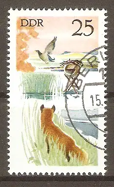 Briefmarke DDR Mi.Nr. 2273 o Jagdwesen 1977 / Vom Nest auffliegende Stockente und Fuchs #2024374