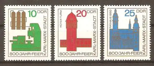 Briefmarke DDR Mi.Nr. 1117-1119 ** 800 Jahre Chemnitz (Karl-Marx-Stadt) 1965 / Kompletter Satz ! #2024376