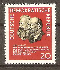 Briefmarke DDR Mi.Nr. 1120 ** Konferenz der Minister des Post- und Fernmeldewesens der sozialistischen Länder (OSS) Peking 1965 / Karl Marx und Wladimir Iljitsch Lenin #