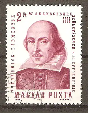 Briefmarke Ungarn Mi.Nr. 2028 A o 400. Geburtstag von William Shakespeare 1964 (Englischer Dramatiker, Schauspieler und Dichter) #