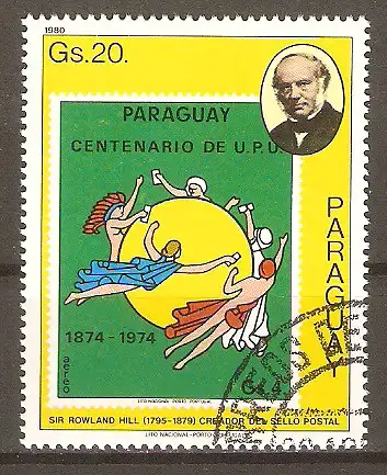 Briefmarke Paraguay Mi.Nr. 3276 o 100. Todestag von Rowland Hill 1980 / Paraguayische Briefmarken #