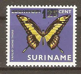 Briefmarke Surinam Mi.Nr. 799 ** mit Bdr.-Aufdruck 1 auf 25 C / Schmetterlinge 1977 / Königs-Schwalbenschwanz (Papilio thoas) #2024402