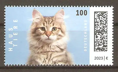 Briefmarke BRD Mi.Nr. 3748 ** Haustiere 2023 / Sibirische Katze (Felis catus) #2024405