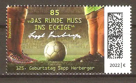 Briefmarke BRD Mi.Nr. 3675 ** 125. Geburtstag von Josef Herberger 2022 / Sepp Herberger - Deutscher Fussball-Nationaltrainer #2024415